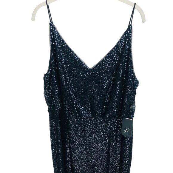 Adrianna Papell Sequin Blouson Maxi Dress Midnight Blue Size 16 NWT - Picture 7 of 12